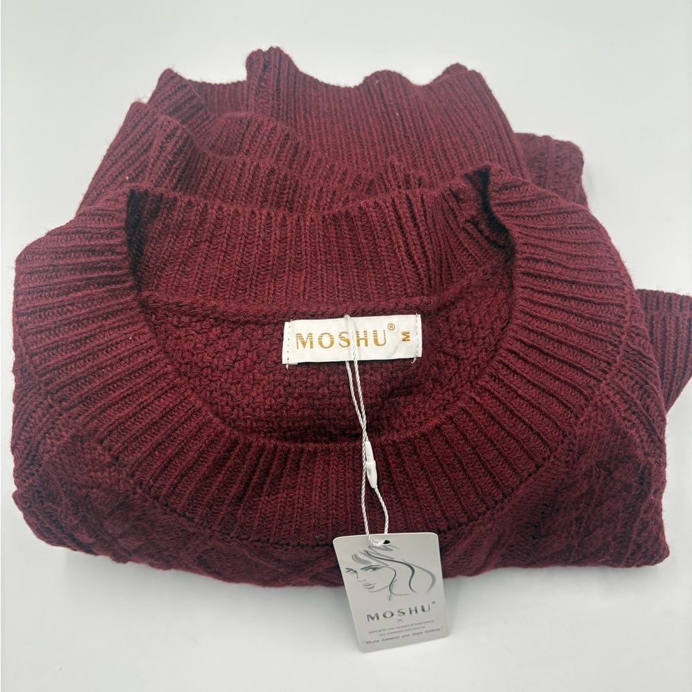 Cozy Cable Knit Oversized Sweater Dress - Burgundy - Picture 5 of 6
